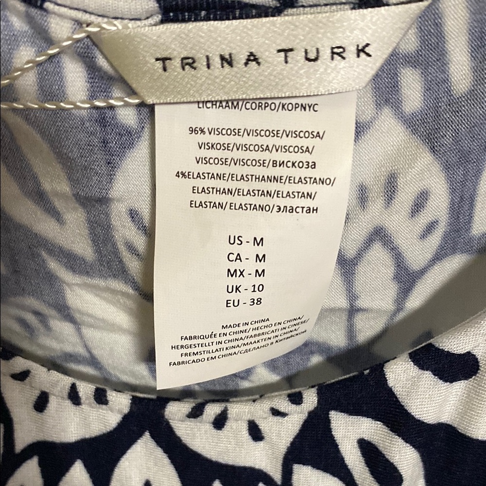 Trina Turk Indochine Swim &Spa Collection White &Blue Open Shoulder Swim Coverup - Picture 2 of 7